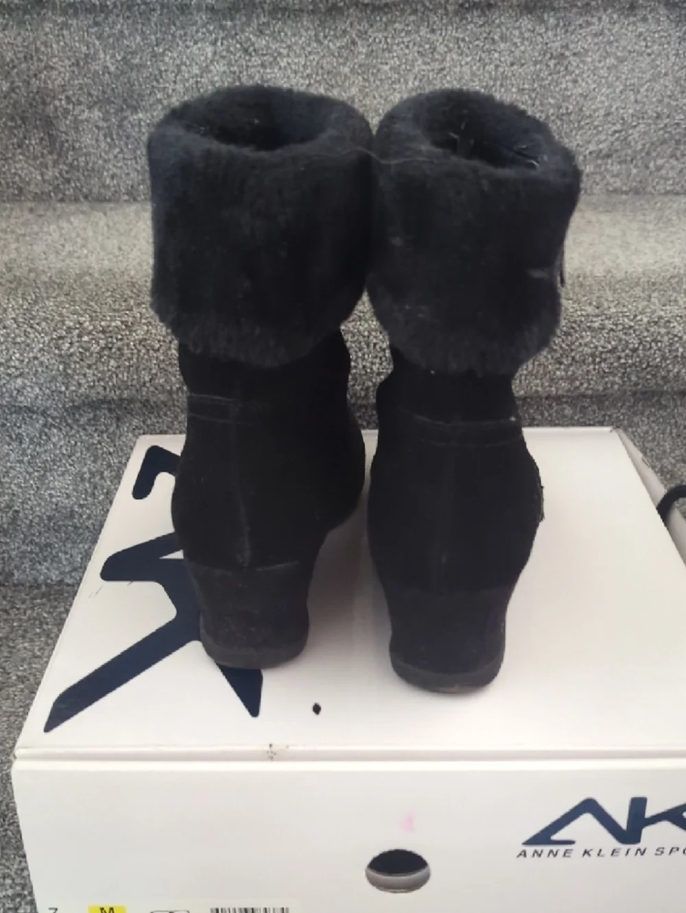 Anne Klein Sport Black Suede Fold-Over Cuff Ankle Boots